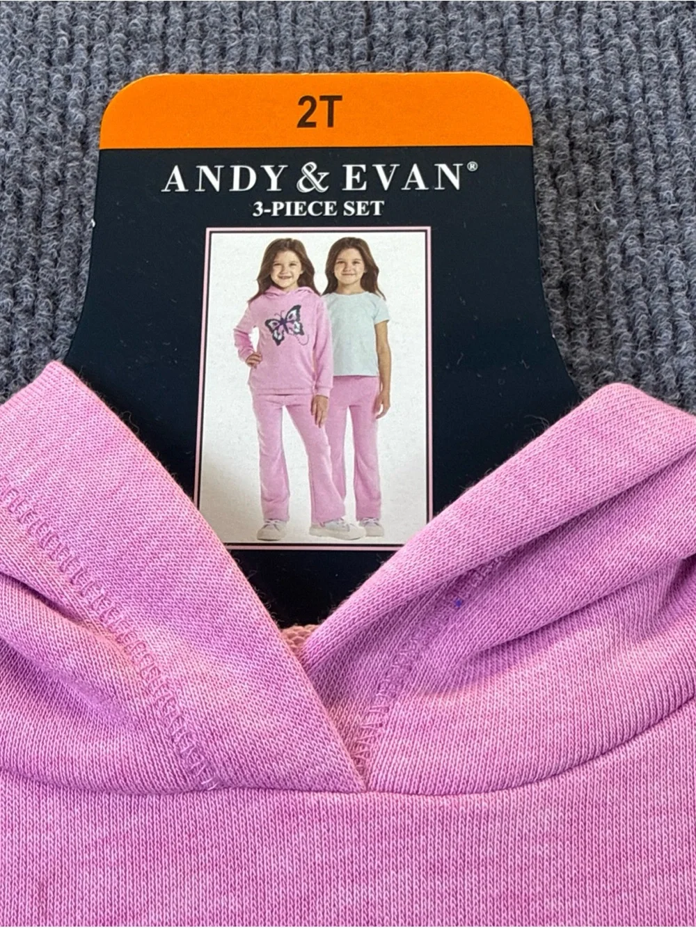 Andy & Evan Pink Hoodie and Pants Pajama Set with Blue Butterfly Accent